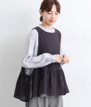 コットンリネンエプロンベスト(ダークネイビー-F)