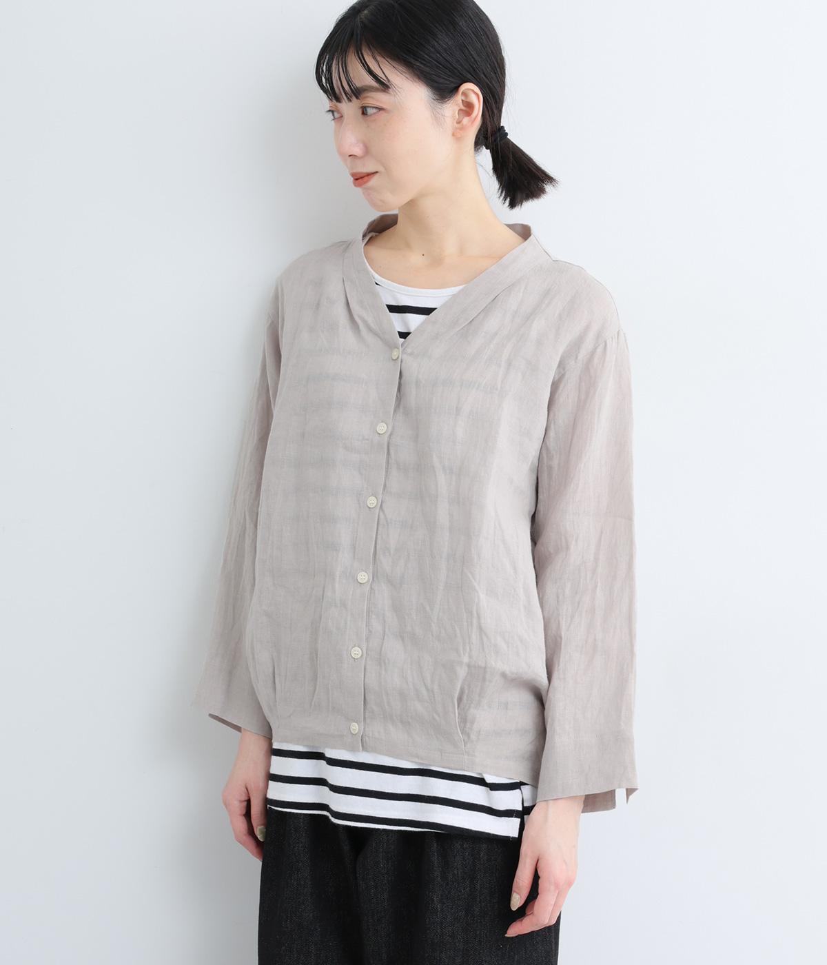 リネン後バルーン長袖カーディガン(ライトグレー-F)