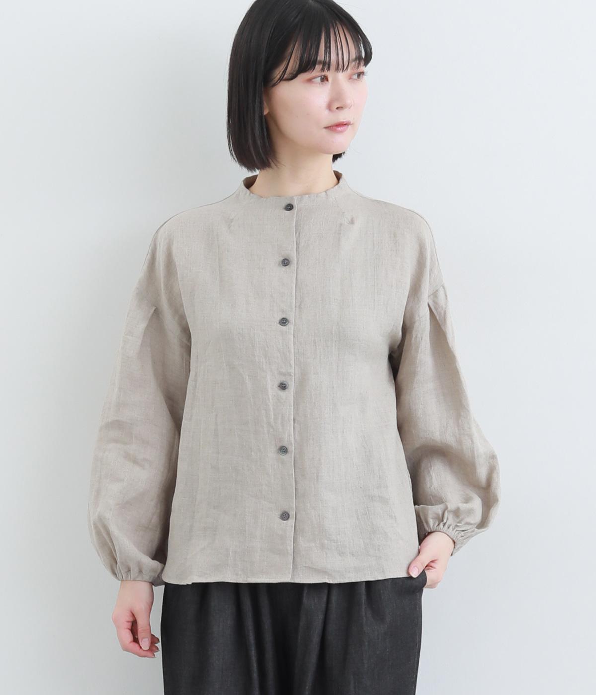 リネンボトルネック長袖ブラウス(ナチュラル-F)