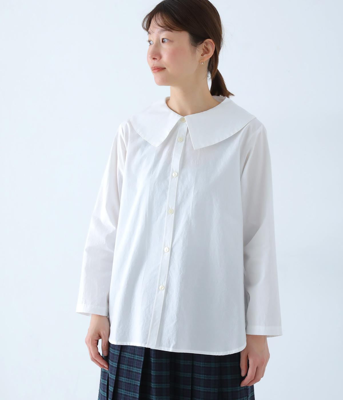 BIGカラーフレアーコットンブラウス(オフホワイト-F)