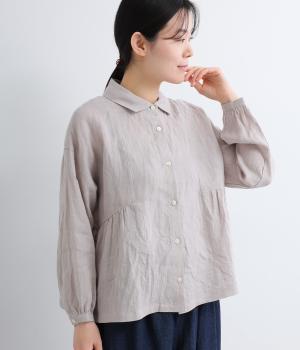 リネン襟付きペプラム切り替えブラウス