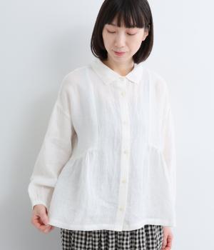 リネン襟付きペプラム切り替えブラウス(オフ-F)