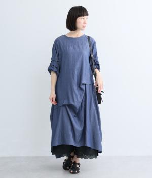 シアーデニム袖身頃タック変形ワンピース(ネイビー-F)