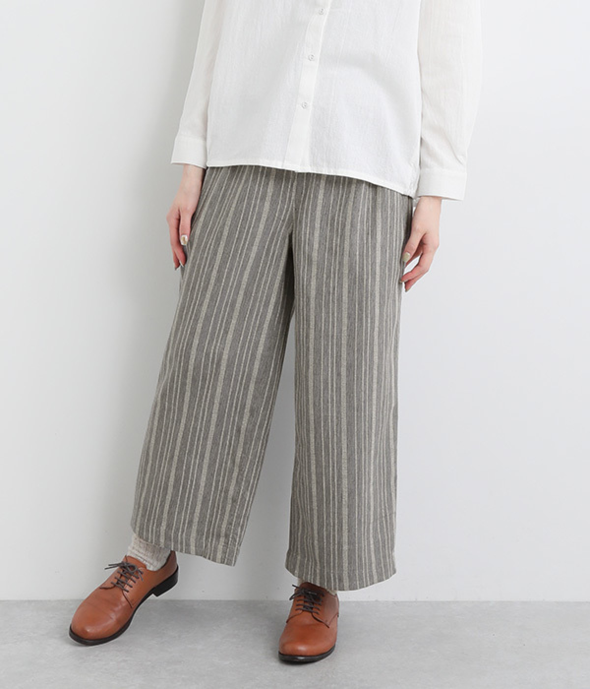 手織ストライプヨークパンツ(スモークブルー-ONESIZE)