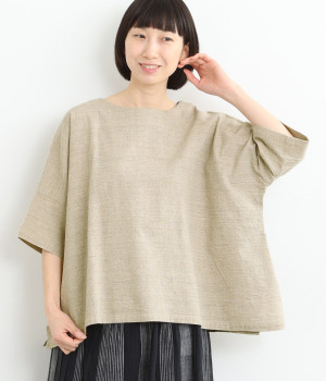 コットン手織リラックスプルオーバー(ベージュ-ONESIZE)
