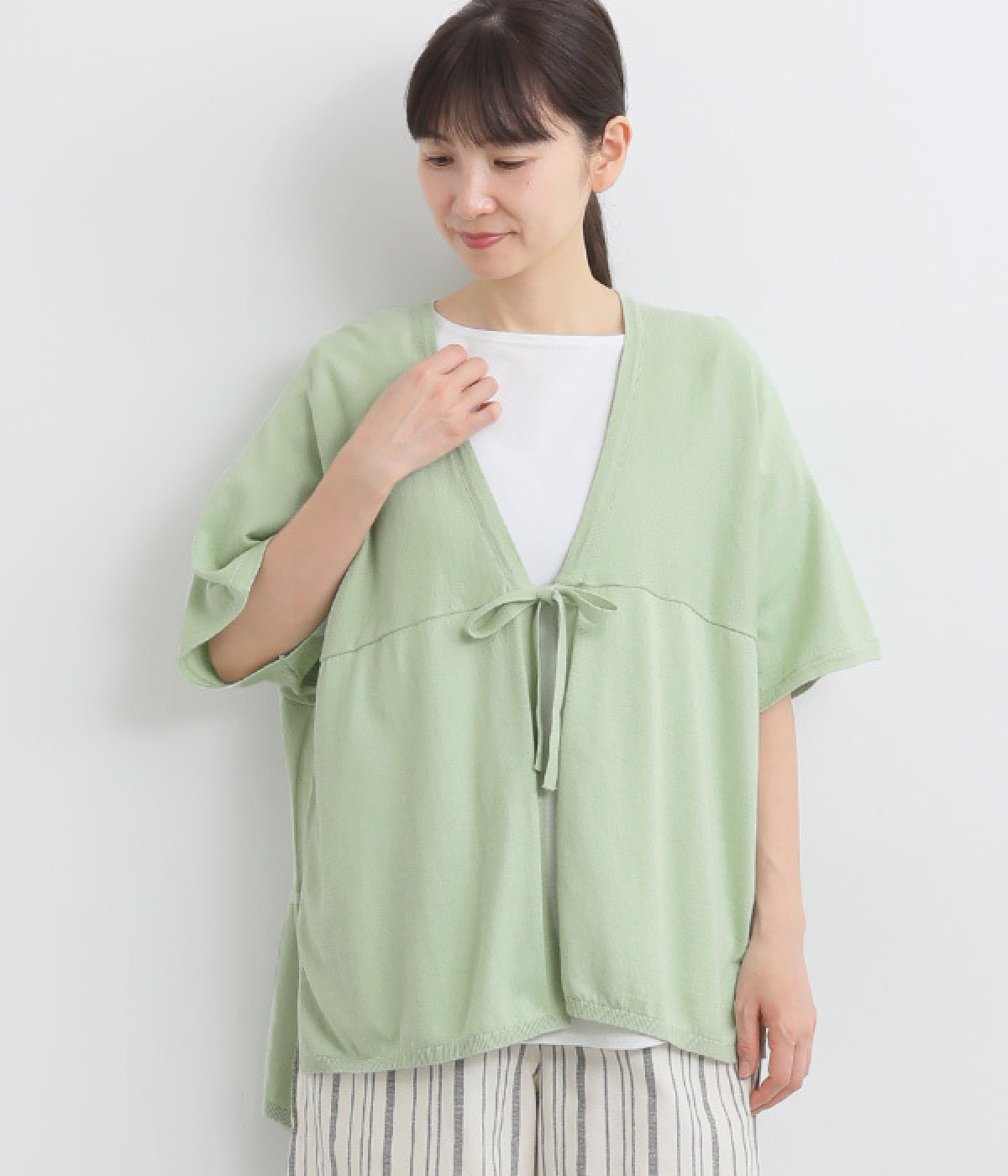 オーガニックコットンフロントタイカーディガン(ミントグリーン-ONESIZE)