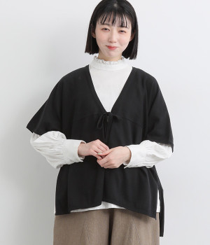 オーガニックコットンフロントタイカーディガン(ブラック-ONESIZE)