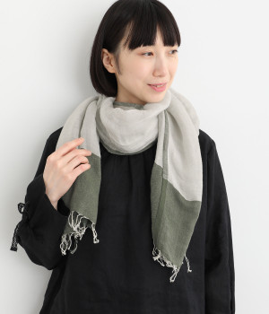 オーガニックコットン手織リネンストール(ライトグレー-ONESIZE)