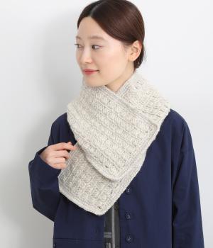 手編みウールボタン2wayマフラー(グレイッシュホワイト-ONESIZE)