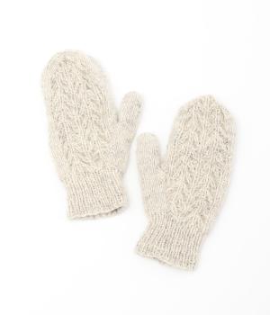 手編みウール木漏れ日アランミトン(グレイッシュホワイト-ONESIZE)