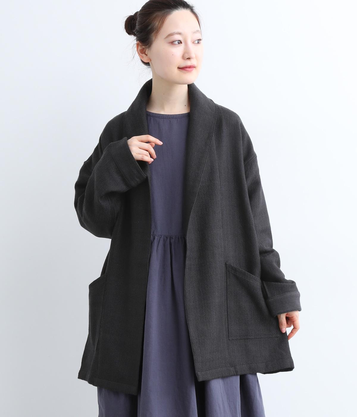 手織メリノウールショールカラーコート(チャコールグレー-ONESIZE)