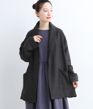 手織メリノウールショールカラーコート(チャコールグレー-ONESIZE)