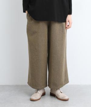 コットン糸染バックツイル綾織シサムノガウチョパンツ(ベージュブラック-ONESIZE)