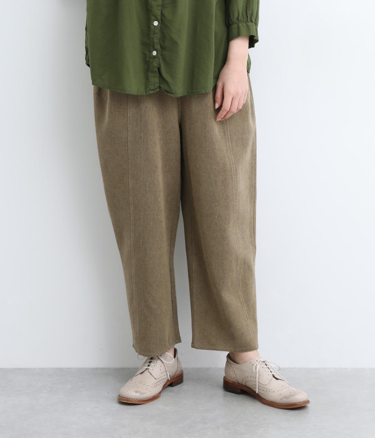 コットン糸染バックツイル綾織サイドタックスッキリパンツ(ベージュブラック-ONESIZE)