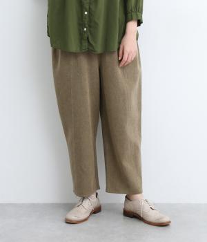 コットン糸染バックツイル綾織サイドタックスッキリパンツ(ベージュブラック-ONESIZE)