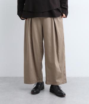 サテンウエスト重ねタックパンツ(サンドベージュ-ONESIZE)