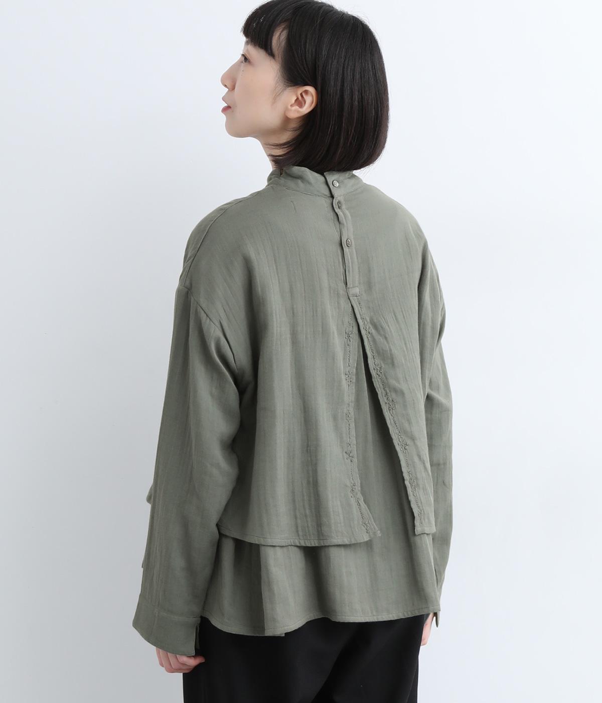 Wガーゼスタンドネックレイヤートップス(スモークブルー-ONESIZE)