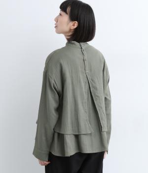 Wガーゼスタンドネックレイヤートップス(スモークブルー-ONESIZE)