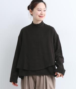 Wガーゼスタンドネックレイヤートップス(ブラック-ONESIZE)