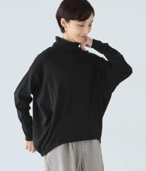 オーガニックコットンバルーンハイネックギャザートップス(ブラック-ONESIZE)