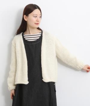 手編みウールリラックスカーディガン(ホワイト-ONESIZE)
