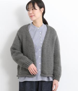 手編みウールリラックスカーディガン(ダークグレー-ONESIZE)