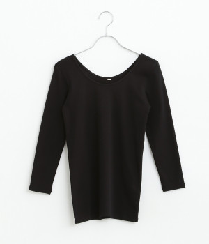オーガニックコットンインナー8分袖トップス(ブラック-L)