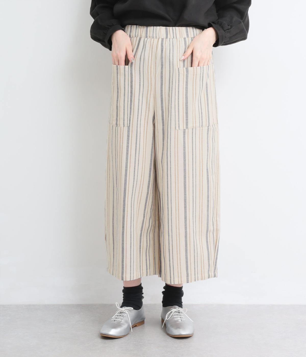 手織stripeオオキナポケットパンツ(ナチュラルネイビー-F)
