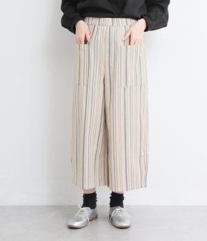 手織stripeオオキナポケットパンツ(ナチュラルネイビー-F)