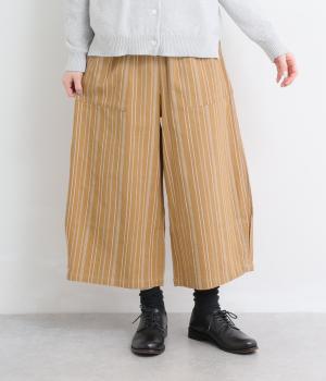 手織stripeオオキナポケットパンツ(ライトブラウン-F)