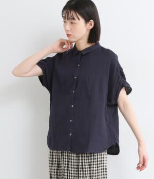 Wガーゼハンソデギャザーシャツ(ダークネイビー-F)