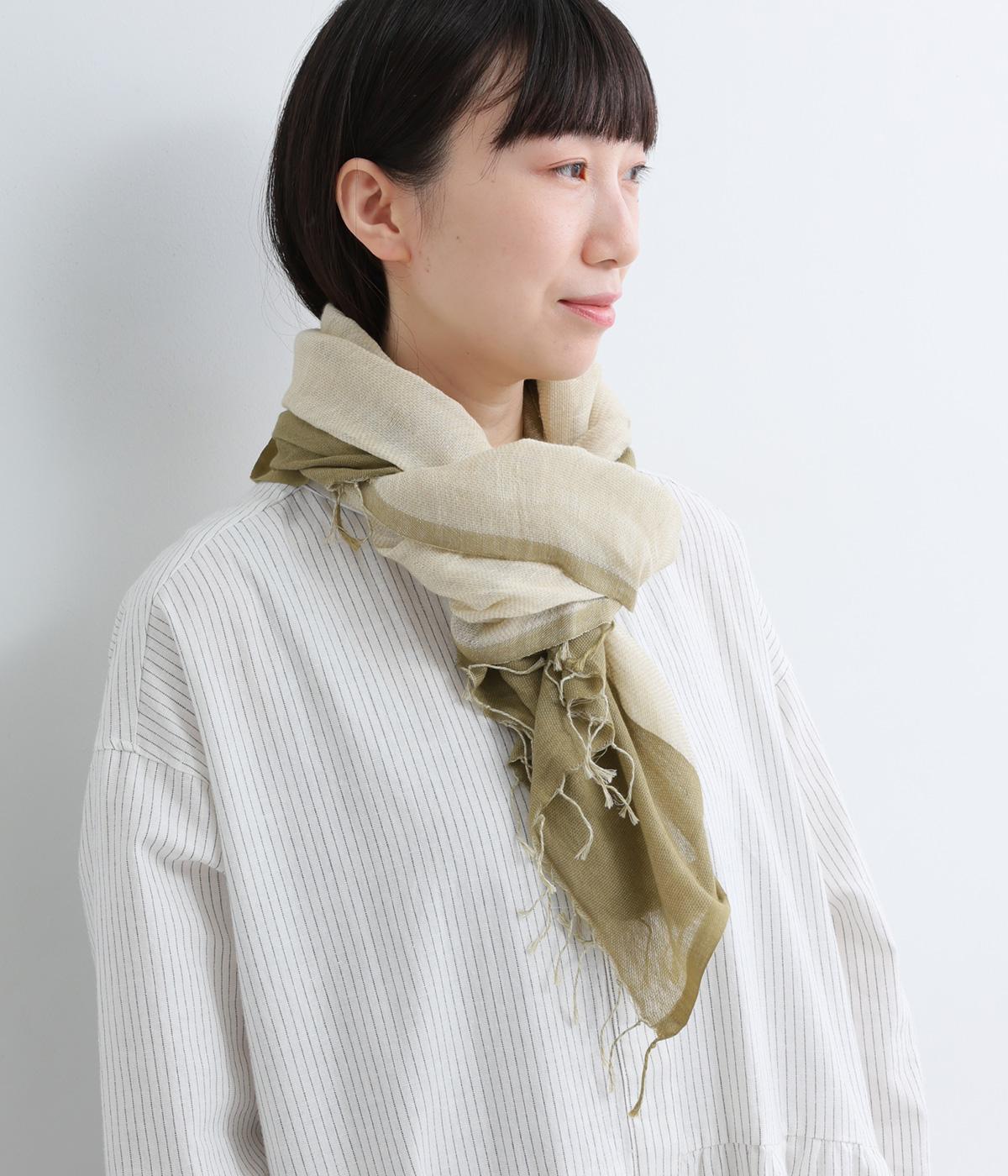 手織リネンストール(モスグリーン-F)