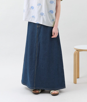 デニムフレアーロングスカート(ワンウォッシュ-L)