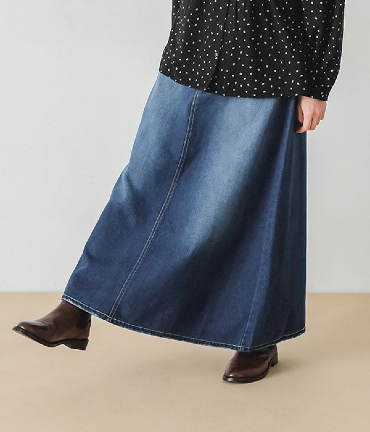 デニムフレアーロングスカート(ネイビー-S)