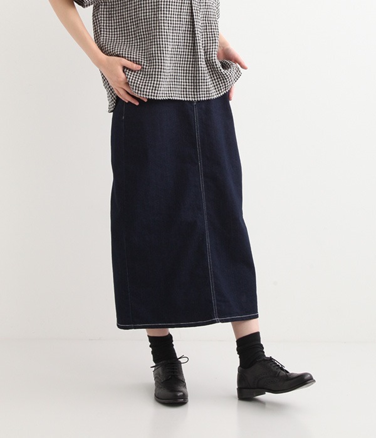 リサイクルデニムセミタイトロングスカート(ワンウォッシュ-S)