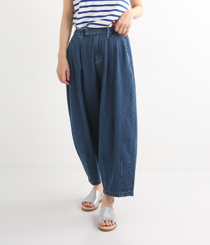 デニムドサーカスパンツ(クロップド丈)(ブルー-L)