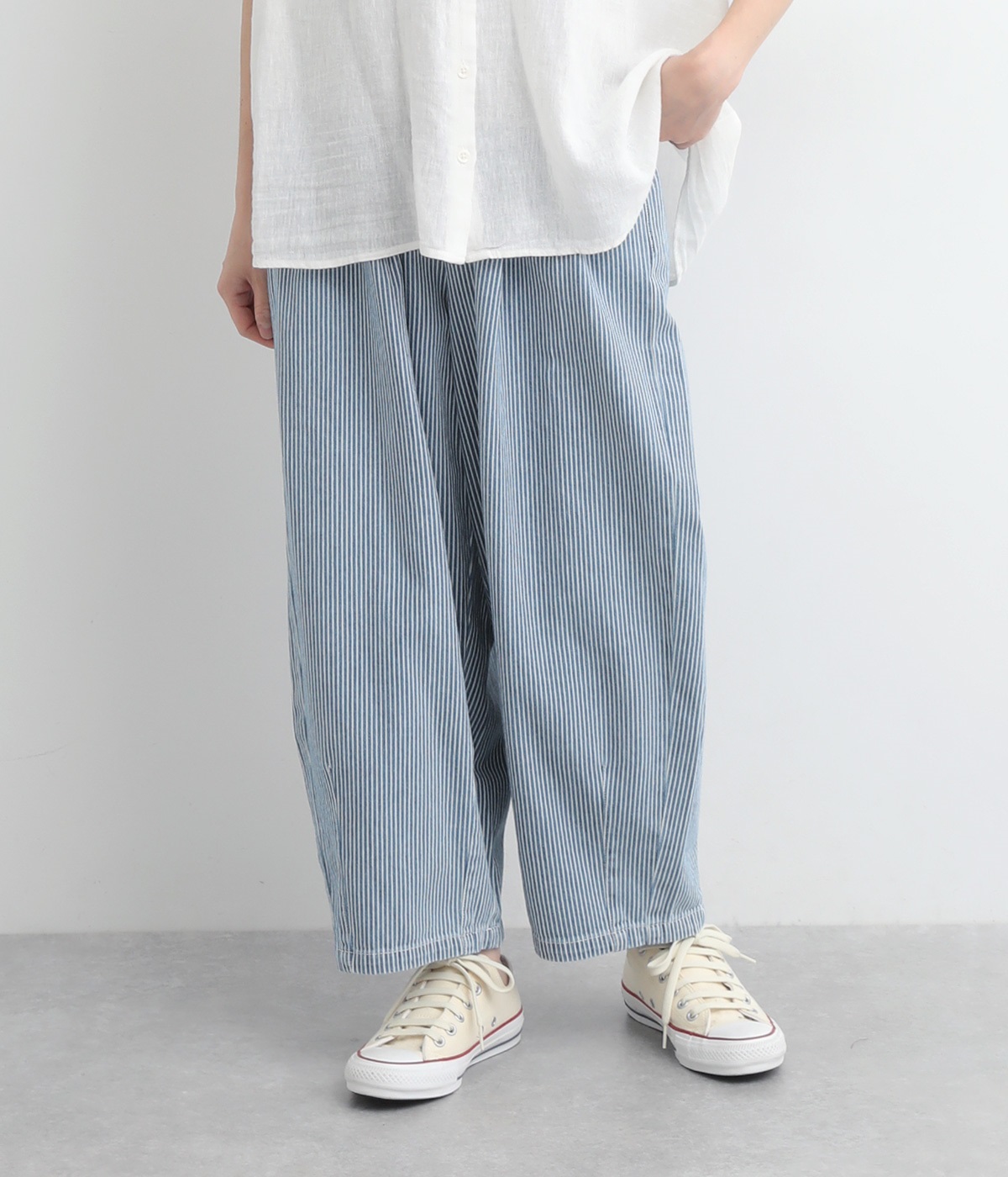 デニムドサーカスパンツ(クロップド丈)(ヒッコリーブルー-S)