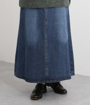 デニムバックプリーツロングスカート