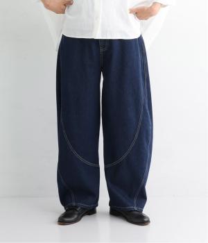 デニム立体切替バルーンパンツ(ワンウォッシュ-L)