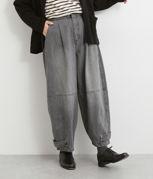 デニムバナナワイドパンツ(ユーズドブラック-M)