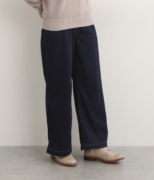 発熱ニットデニムワイドパンツ(ワンウォッシュ-L)