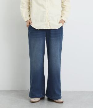 発熱ニットデニムワイドパンツ(ユーズドネイビー-L)