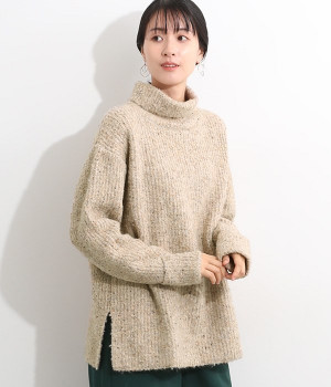 メランジニットハイネック(ベージュ-M)