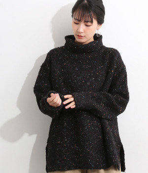 メランジニットハイネック(ブラック-L)