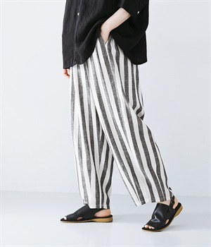 コットンリネンサーカスパンツ(ブラックストライプ-L)