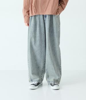 デニムサーカスパンツ(レギュラー丈)(ケミカルライトブルー-L)