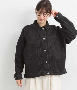 ルーズデニムジャケット(ワンウォッシュブラック-L)
