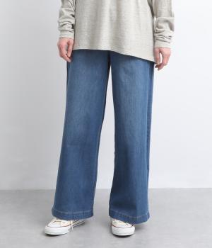 AIRジョグデニムウエストリブワイドパンツ(ユーズドネイビー-L)