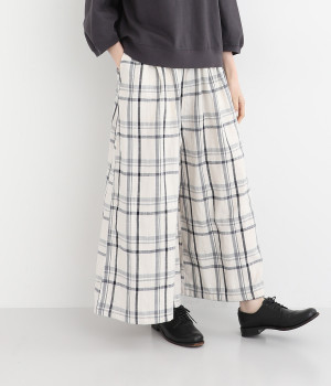 リネンチェックパンツ(ホワイトチェック-L)