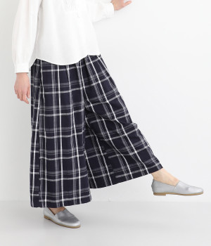 リネンチェックパンツ(ネイビーチェック-L)